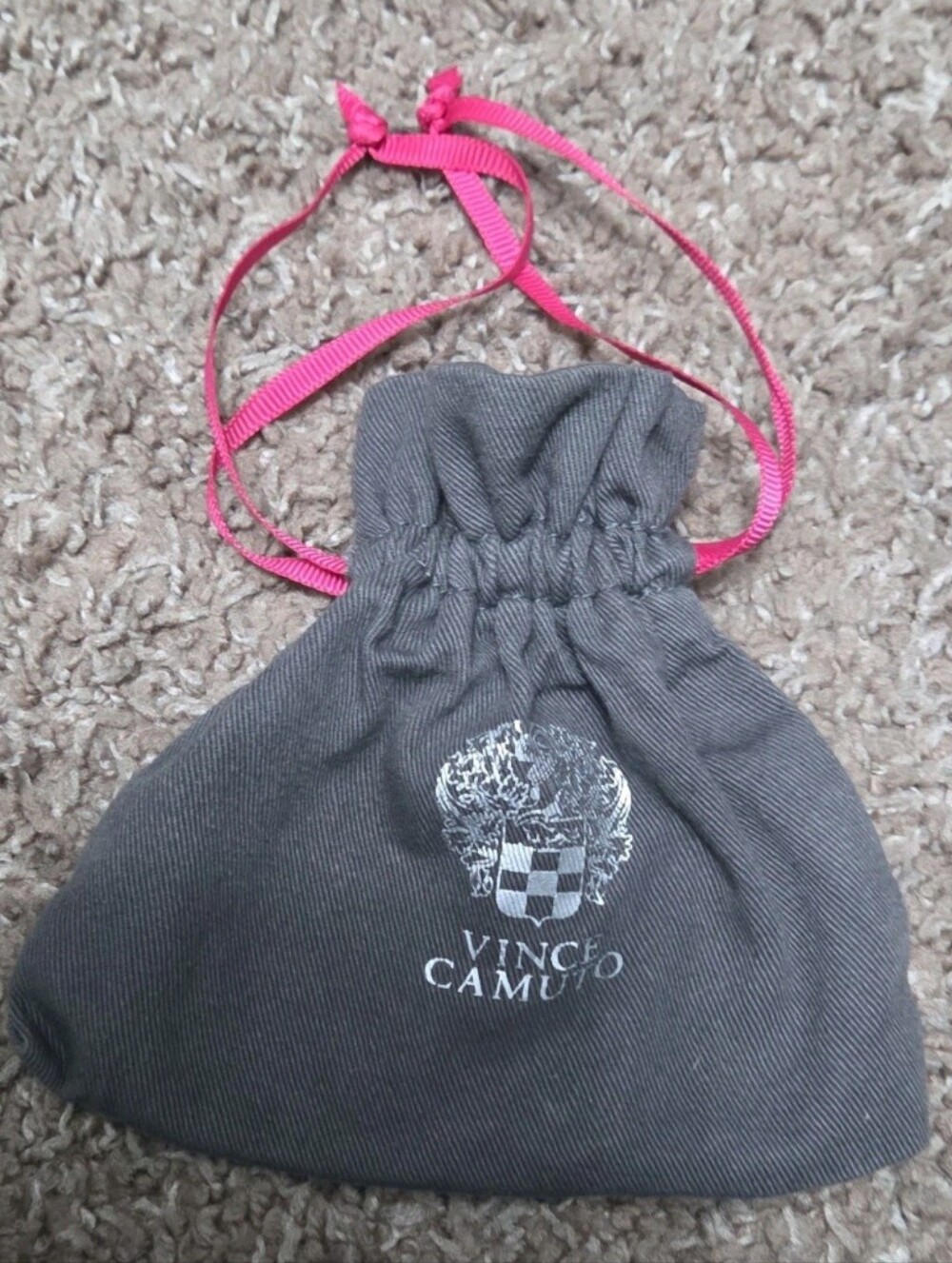 Vince Camuto Small Drawstring Gift Pouch Grey & Hot Pink Trim